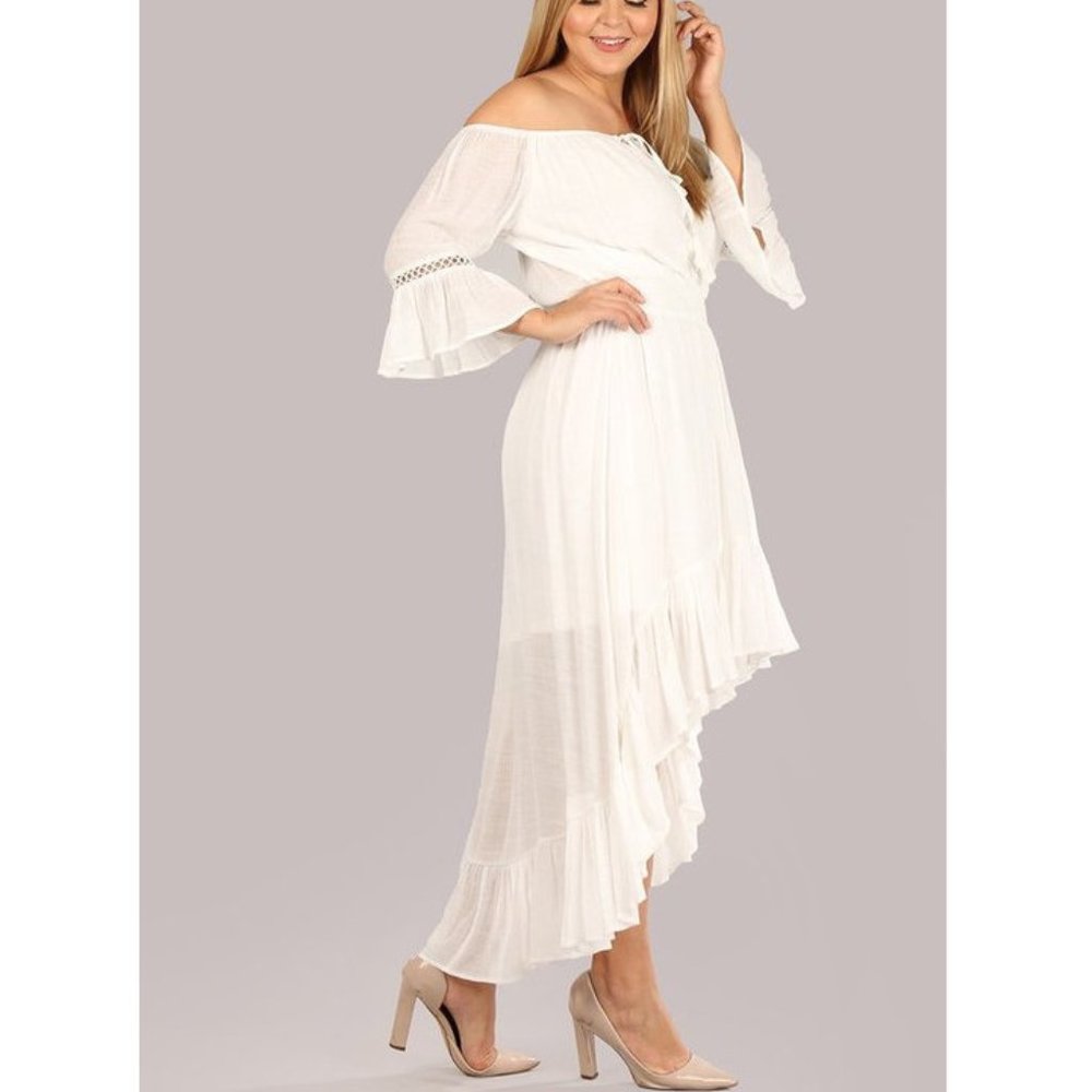 Plus Boho Off Shoulder Hi Low Ruffle Maxi Dress - Picture 5 of 7